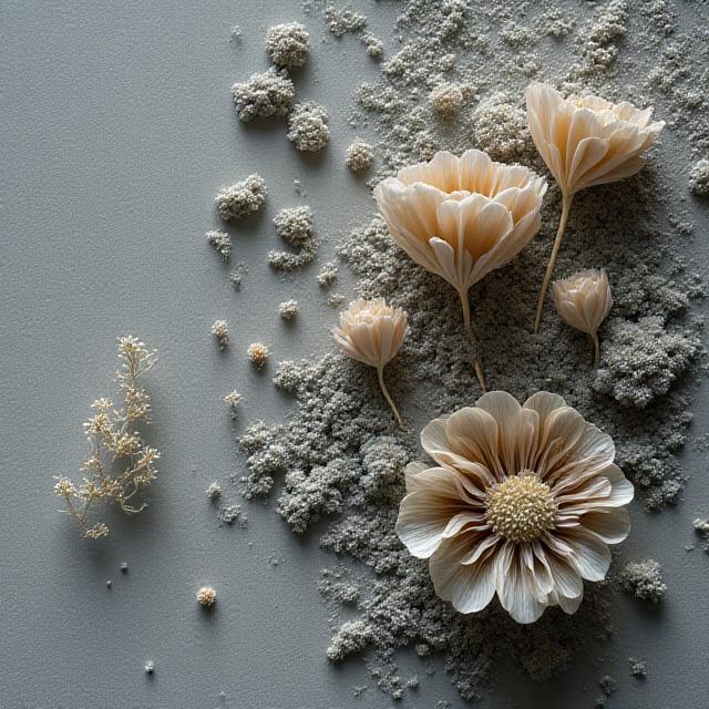 Dettaglio texture licheni e petali